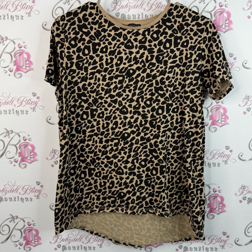 Zara T-shirt cheetah animal print flowy Leopard Print Top - Black and Tan